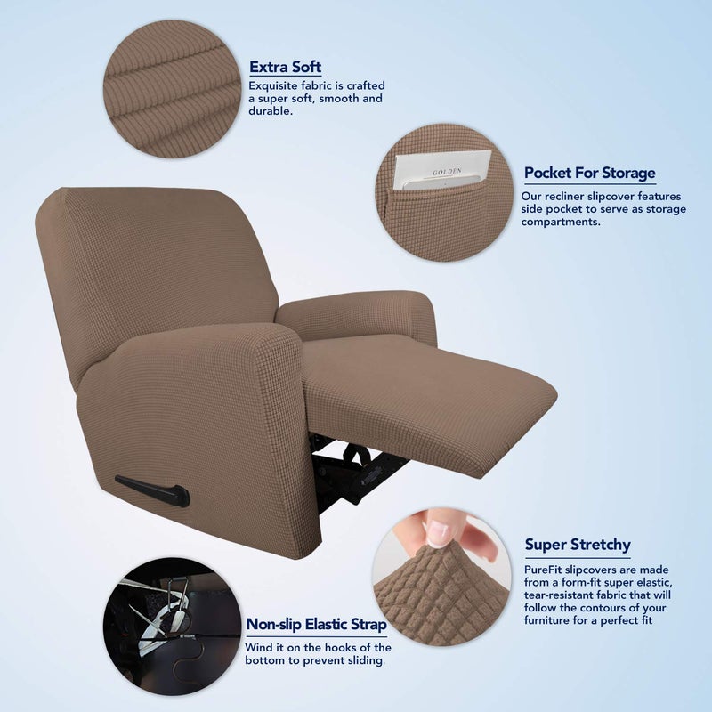 PureFit Stretch Recliner Sofa Slipcover with Pocket â€“ Spandex Jacquard Non Slip Soft Couch Sofa Cover, Washable Furniture Protector with Elastic Bottom for Kids (Recliner, Camel) - Image 3